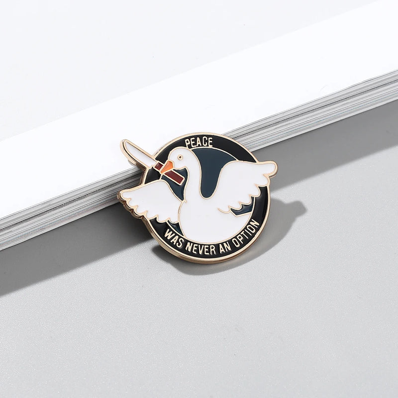 Goose Do Crimes Brooch Animal Enamel Pins Peace Option Metal Round Badge Backpack Lapel Pin Fashion Jewelry Gift