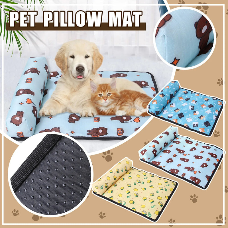 Dog Bed Mat Summer Cooling Pad Mat Pet Dog Sleeping Bed With Pillow Dogs Cats Ice Silk Blanket Cooling Pet Bed Pet Ice Mattress