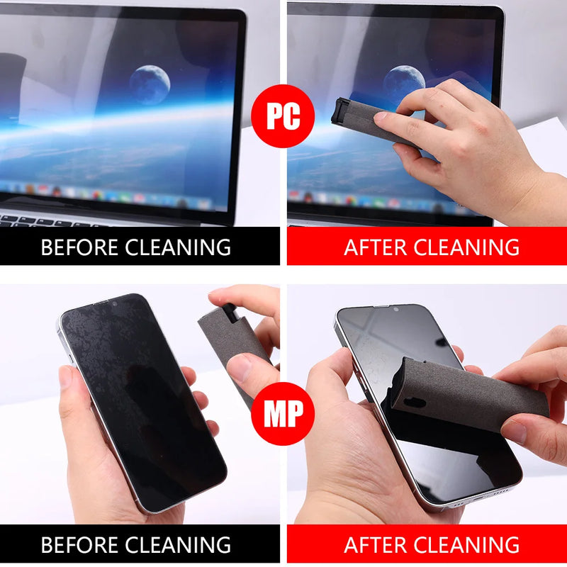 2 In 1 Phone Screen Cleaner Spray Bottle & Microfiber Cleaning Cloth Mini Portable Tablet Mobile PC Screen Polishing Cleaner Set