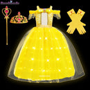 Girls Belle Princess Dress LED Light Up Summer Cosplay Costume Beauty and the Beast Clothing Birthday Party Gift