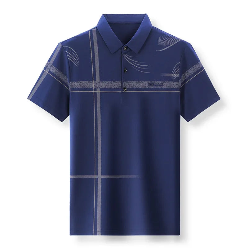 Summer Men's Short Sleeve Polo Shirt Turn-Down Collar Business Casual Ice Silk Polo TShirt
