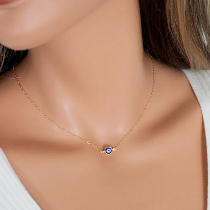 Deep Sea Blue Evil Eye Pendant Necklace Turkish Blue Eye Choker Glass Eye Leather Rope Chain Jewelry Gift