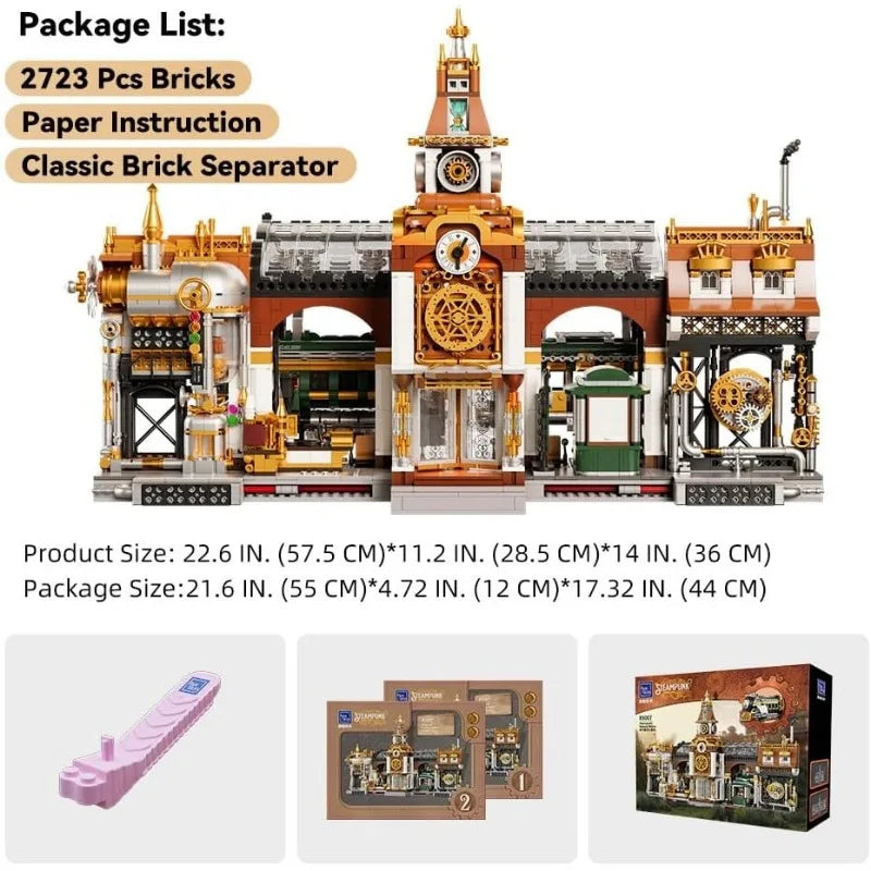 Creative Expert Modular Buildings MOC 85007 Steampunk Railway Station Model 2788PCS Building Blocks Brick Puzzle Toys Kids Gift