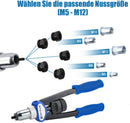 DayPlus Blindnietmutternzangen-Set, Gewinde-Blindnietzangen-Set, 150 Blindnietmuttern in M5 M6 M8 M10 M12, Schwerlast-Handnietzange Blindnietmutternpistole