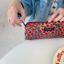 Cute Floral Corduroy Pencil Case Small Cosmetic Lipstick Travel Portable Storage Bag Stationery Pen Makeup Bag Handbag Organizer
