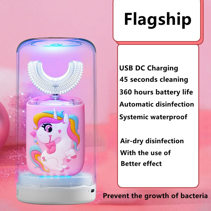 New Smart 360 Degress U Sonic Electric Toothbrush Kids Silicone Automatic Ultrasonic Tooth Brush Children Blue Light Teeth Brush