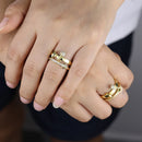 New Arrivals Gold Color Multi Layer Geometric Ring Set Pave Bling Cubic Zirconia For Women Girl's Fashion Wedding Finger Jewelry