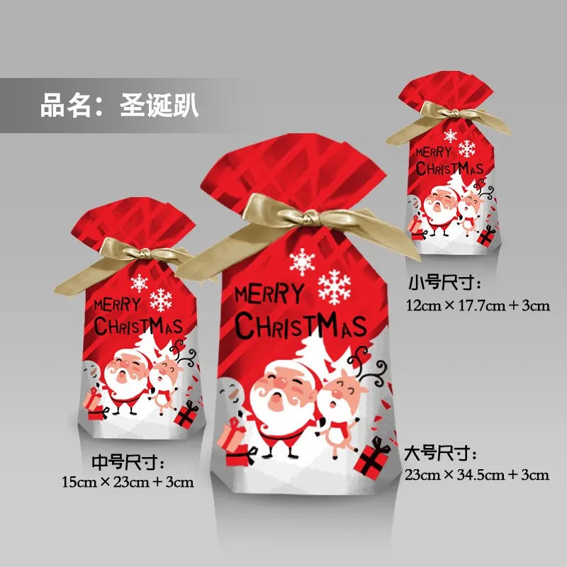 Hot Sale 10Pcs/Lot 15x23cm Christmas Plastic Gift Bag Party Favor Boutique Cosmetics Candy Gifts Packaging Bags With Drawstrings