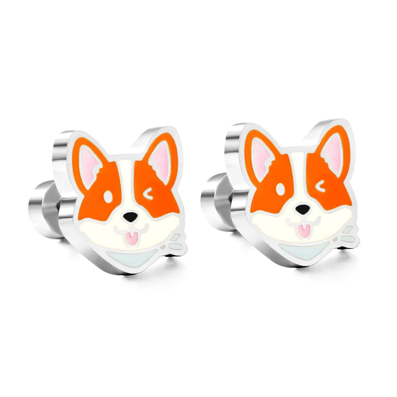 LUXUSTEEL Lovely Coloful Animal Stud Earrings For Girls Stainless Steel Anti-allergy Rabbit Penguin Dog BFF Jewelry Gifts