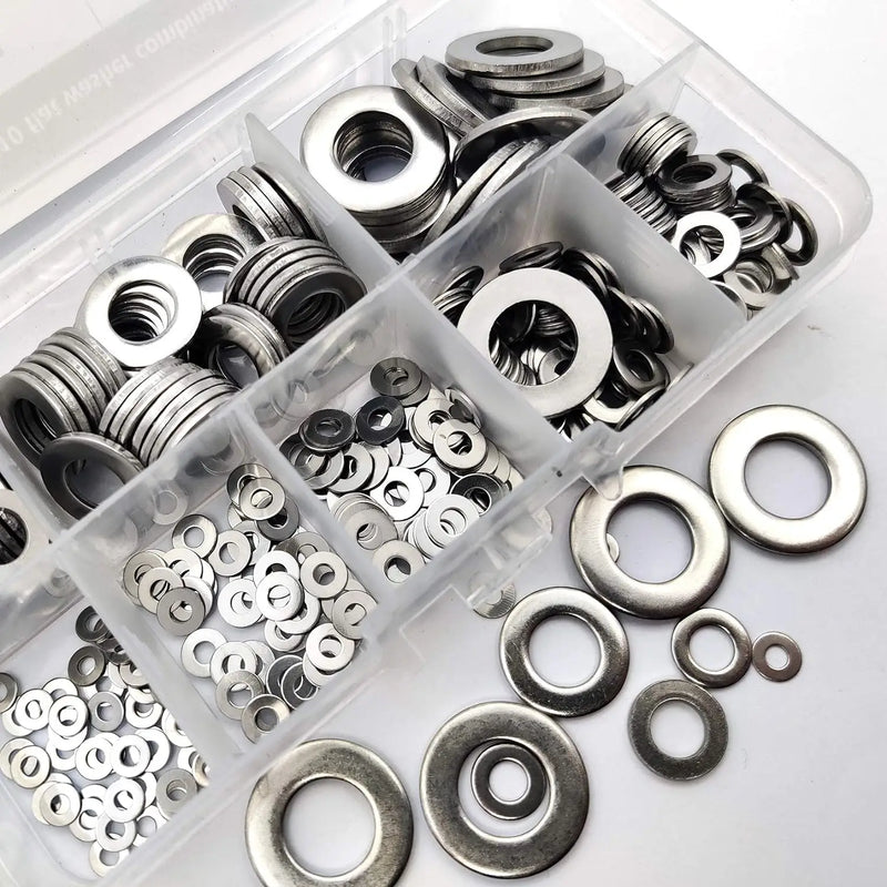 304 Stainless Steel Washers 180pcs/box Metal O Ring M2 M2.5 M3 M4 M5 M6 M8 M10 Gasket Set Assortment Kits Flat Washer Grommets