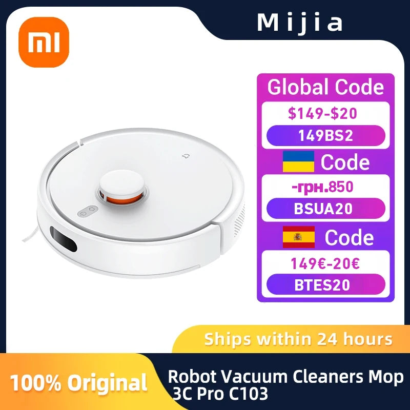 XIAOMI MIJIA Robot Vacuum Cleaners Mop 3C Pro Enhanced Edition Plus C103 5000PA Suction Sweeping Washing Mop APP Smart Planned