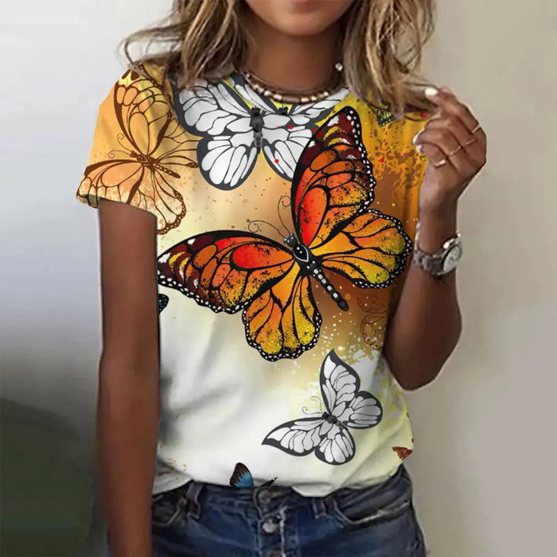 2023 Summer Fashion Blouse Women's Tshirts 3d Butterfly Theme T Shirt Casual Short Sleeve Top Basic Oversized Female Clothing