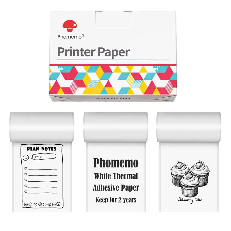 White Non-Adhesive Thermal Paper Sticker Paper for Phomemo M04S/M04AS Bluetooth Thermal Printer Black on White 50mm 107mm 110mm