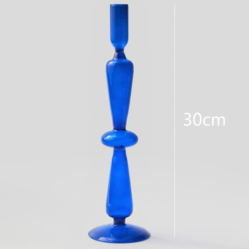 Blue Glass Candle Holder Candlesticks for Wedding Birthday Holiday Home Decoration Morden Decorative Glass