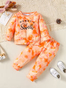 Children's clothing Girl Tie-dyed Letter tie dye Long sleeved Pants 2pc/Set Suitable  Autumn sportswear for girls aged 1-6 Year