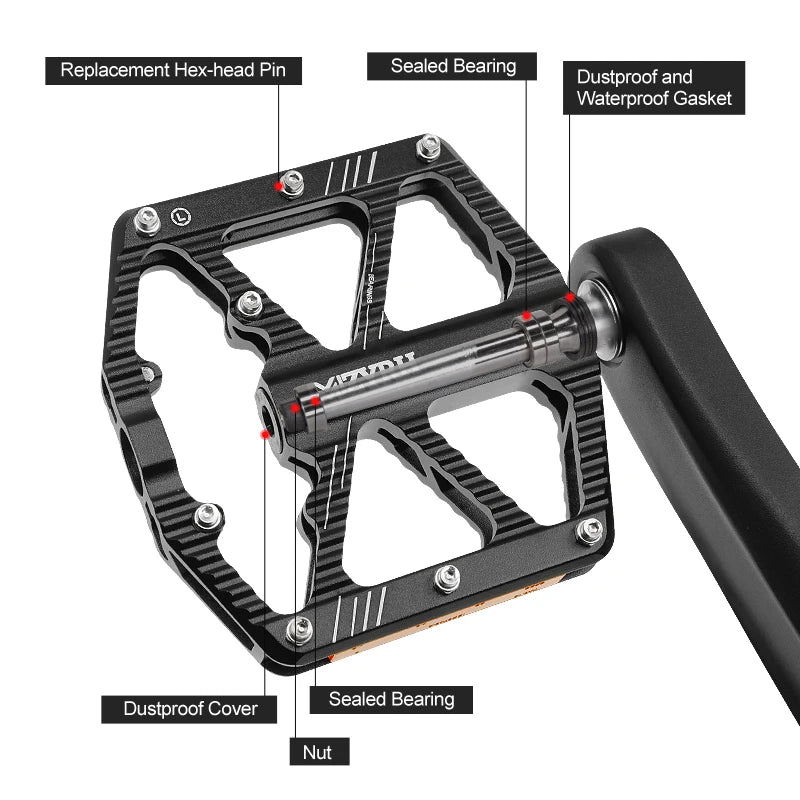 MZYRH F336 Reflective Bike Pedal 3 Bearings Non-Slip MTB Pedals Aluminum Alloy Flat  Waterproof Bicycle Pedals