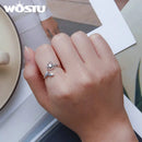 WOSTU 925 Sterling Silver Camellia Flower Open Rings For Women AAA Clear Zircon Adjustable Ring Wedding Engagement Jewelry Gift