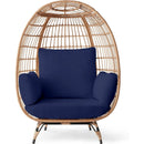 Wicker Egg Chair, Oversized Indoor Outdoor Lounger for Patio, Backyard, Living Room w/ 4 Cushions, Steel Frame,  Navy