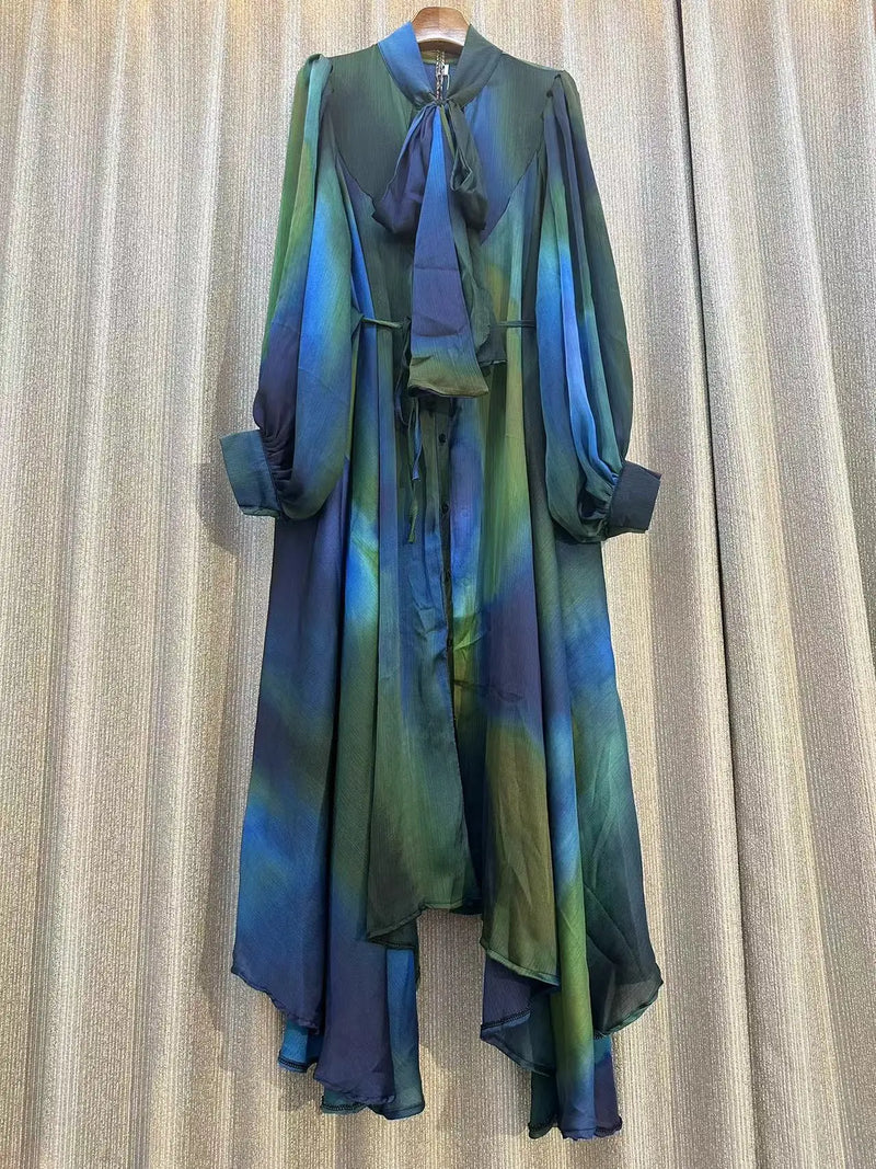 New 2024 Autumn Fashion Irregular Party Midi Dress Female long Sleeve Elegant Loose Print Casual Evening Dress For Women ﻿