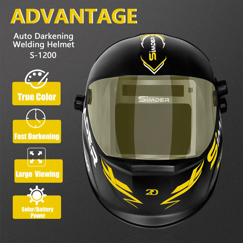 SSIMDER Welding Helmet Auto Darkening Large Viewing True Color Solar Powered Welding Hood with SIDE VIEW 4 Arc Sensor Wide Shade