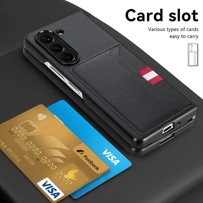 Anti-scratch Card Holder Leather Case for Samsung Galaxy Z Fold5 Fold 5 4 Fold4 Fold3 Fold2 Fold 3 2 Business Phone Bag Funda