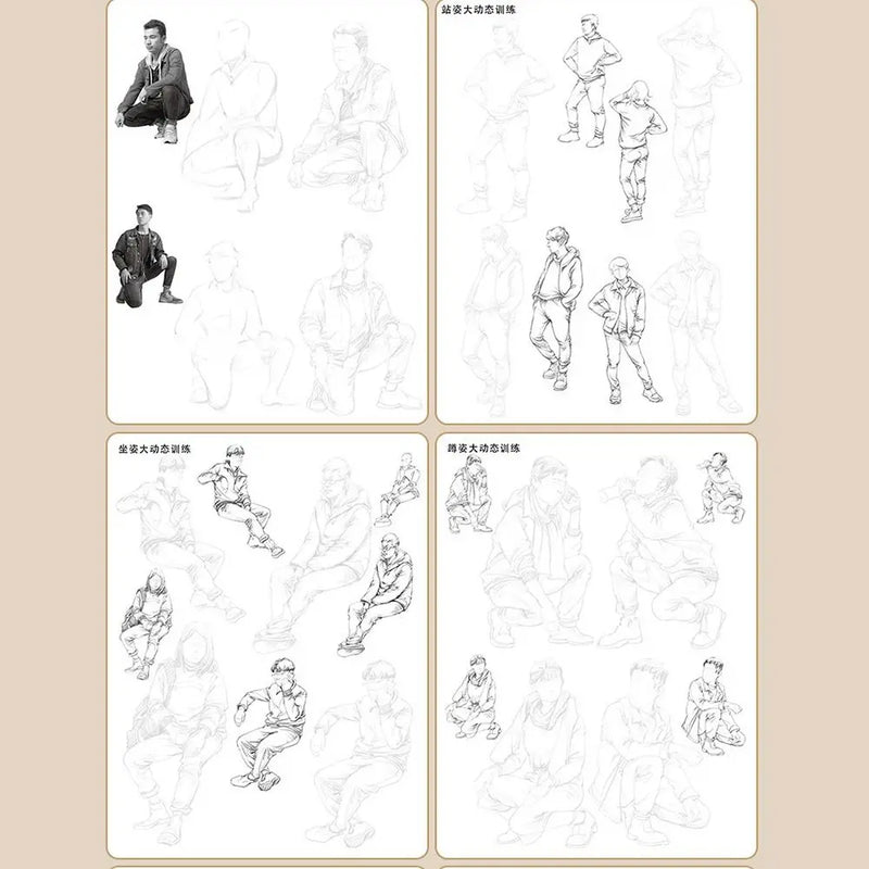 Hand Drawn Hand Painted Tutorial Book Characters Sketching Line Draft Practice Book Learning Studying Drawing Copy Book Student