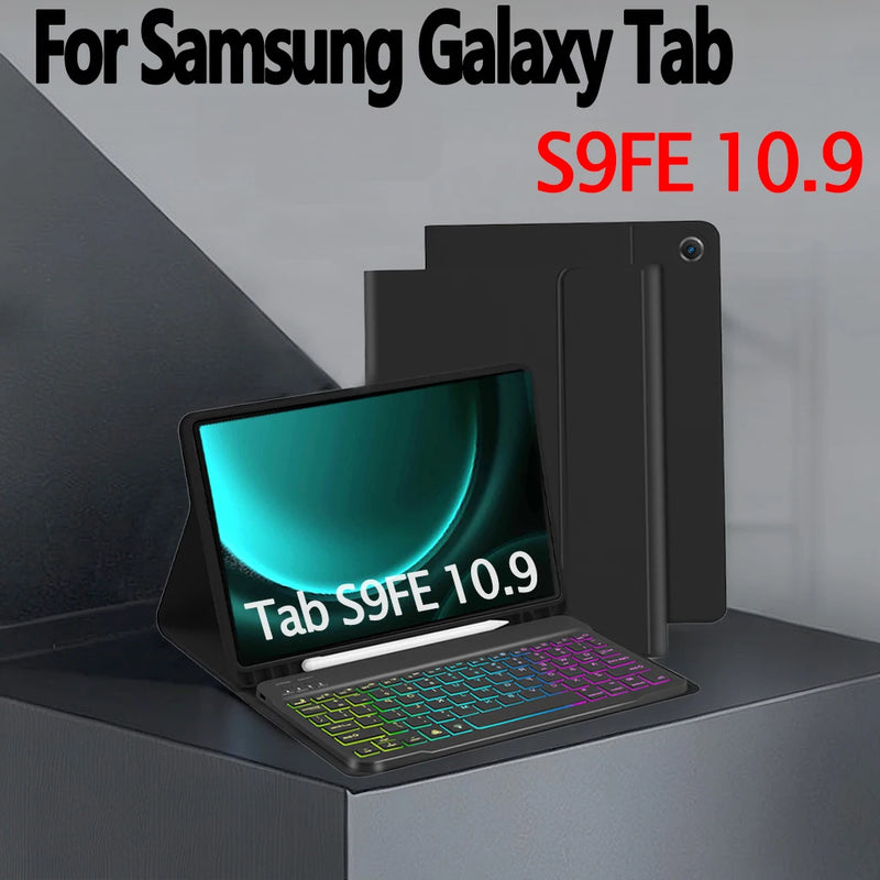 Case Keyboard For Samsung Galaxy Tab S9 FE S9FE 10.9 X510 X516 AZERTY Korean Hebrew Spanish Portuguese Arabic Backlight Keyboard