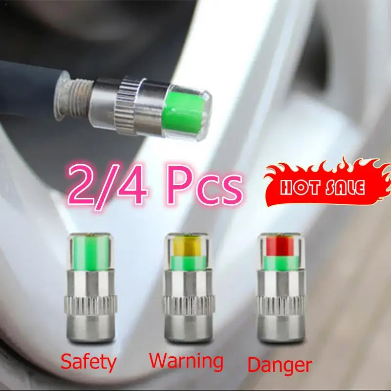 2/4pcs Car Tire Pressure Indicator Tire Pressure Gauge Indicator Alert Monitoring Valve Cap Sensor External Valve Detection