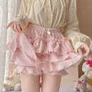 Pink JK Plush Shorts Winter Sweet Lolita Safety Short Pants Women Japanese Kawaii Ruffles Bloomers Harajuku Y2k Pumpkin Pants