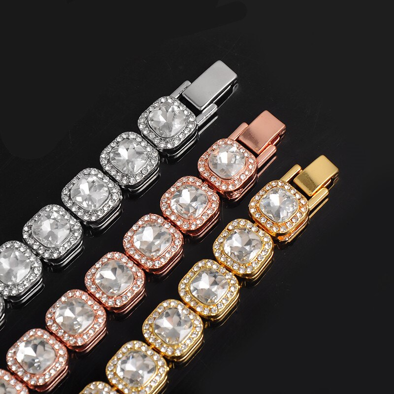 Men Women Hip-Hop Tennis Chain Necklace 12.5mm Width Square Chain Iced Out Bling Bling HipHop Necklaces Fashion Charm Jewelry