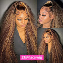 200% Highlight Ombre 360 Full Lace Front Wig 32 Inch Curly 13x6 Hd Lace Frontal Honey Blonde Colored Real Human Hair Wigs 30Inch