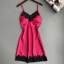 Summer Ice Silk Nightgown Women Sexy Backless Pajamas Thin Stain Lace Patchwork Sleepwear Nighty Gown Female Night Wear 잠옷