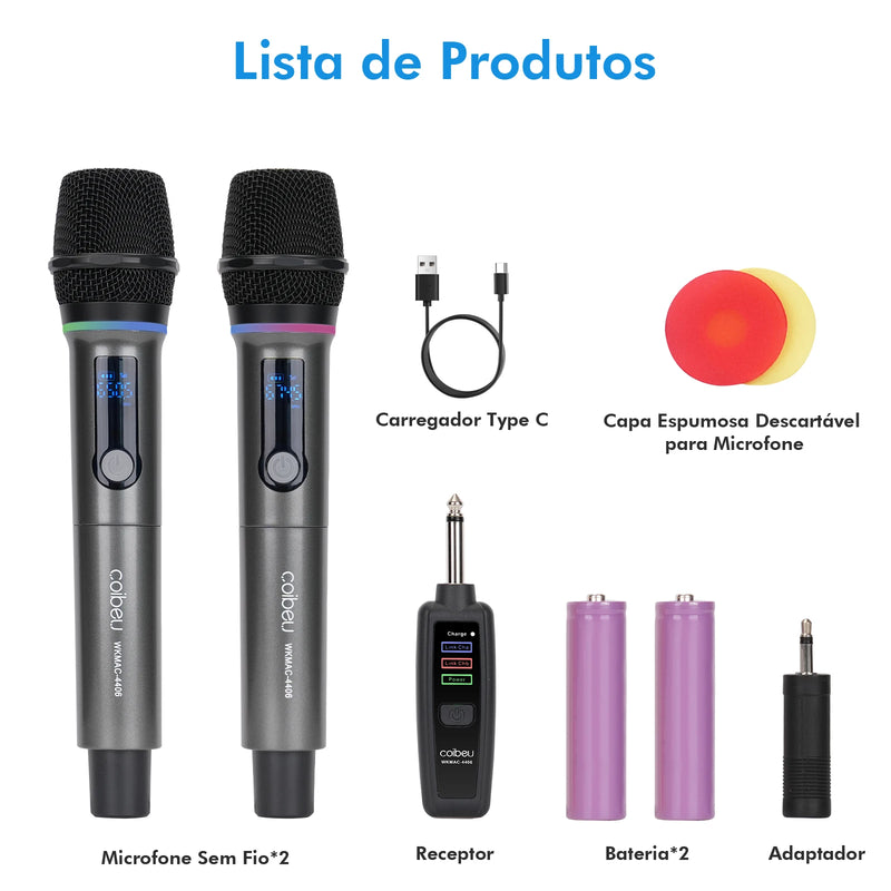 Professional 2.4G UHF Wireless Microphone with RGB LED-2 Units, 18650 Battery, 2.5Ms Delay, Cardioid for Karaoke/Live