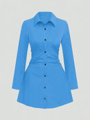 Autumn New Arrivals Plus Size Women's Casual Slimming Waist-Defining Long-Sleeved Shirt Dress For Everyday Wear and Office