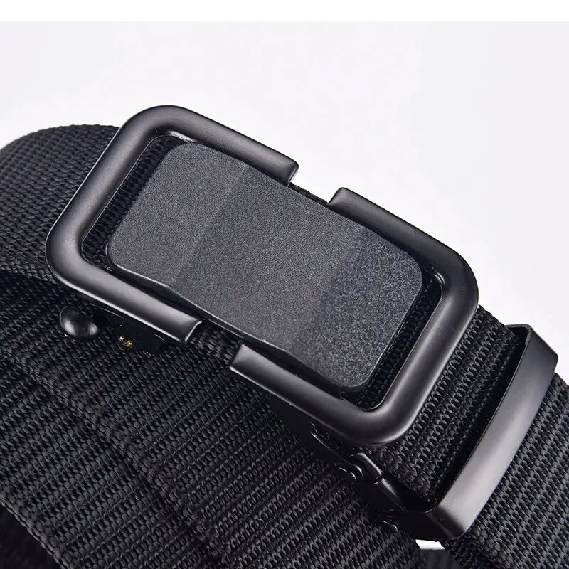 Men's Belt Automatic Metal Buckle Imitation Nylon Webbing Outdoor Work Belt Toothless Automatic Buckle Casual Sports Canvas Belt