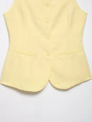 HH Summer Women Solid Square Collar Single Breasted Vest-style Sleeveless Top+High Waist Zipper Side Pocket Mini Shorts Suit