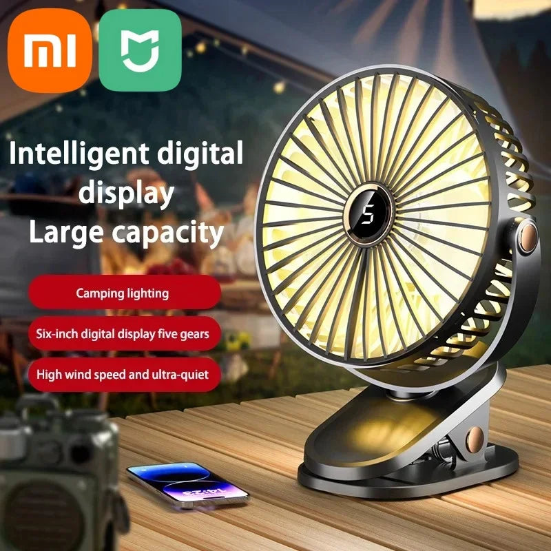 Xiaomi 8000mAh Clip Electric Fan 5 Speed Quiet Rechargeable Desktop Portable Air Circulator Wireless Fan With LED Light Camping