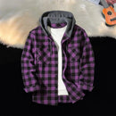 Fall Spring Men Hooded Shirt Color Matching Plaid Print Single-breasted Male Shirt Coat Casual Drawstring Long Sleeves Outerwear