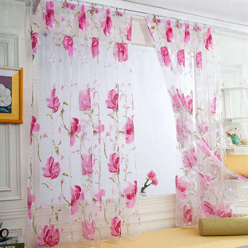 Floral Tulle Curtains For Living Room White Sheer Curtains For Bedroom Door Short Kitchen Window Curtains Drapes decoration