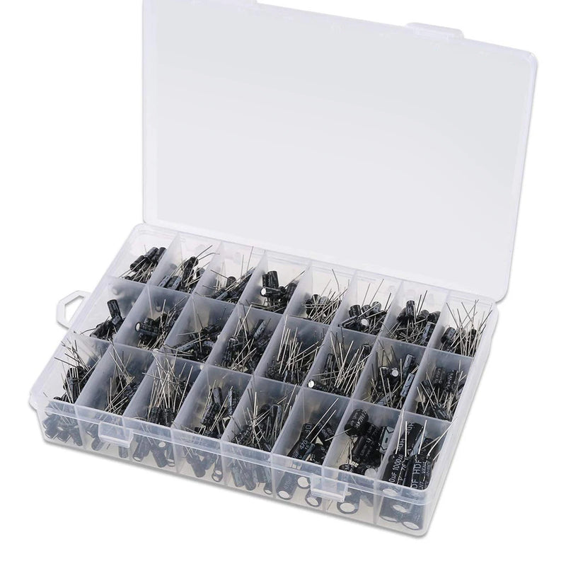 240pcs Aluminum Electrolytic Capacitor Electrolytic Capacitors Kit 24Value Range 0.1uF-1000uF Capacitors Assortment Kit