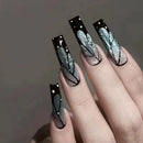 24Pcs Gold French Border False Nails Long Coffin False Nails with Rhinestones Ballerina Full Cover Nail Tips Press on Nails 2030