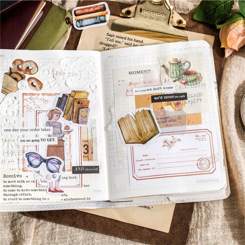 46Pcs Private Book Collection Boxed Stickers Decorative Scrapbooking Retro Label Diary Stationery Album Phone Journal Planner