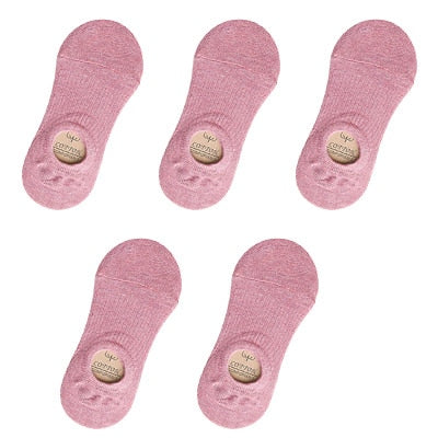 5 Pairs Women Cotton Invisible No show Socks Non-slip Summer Candy Solid Low cut Sock Slipper Fashion Thin Ankle Boat Socks