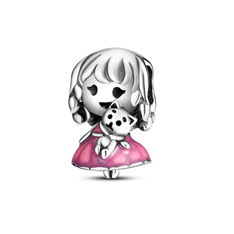 Silver Plated Boy Girl Couple Lovers Beads Charms Zirconium Dangle Fit Original Pandora Bracelet Necklace Jewelry Women