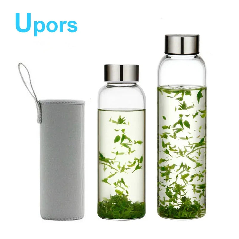 Upors 360ml 550ml Sport Style Glass Water Bottle Portable Bicycle Tour Solid Transparent Office Bottle
