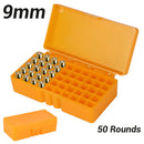 50 Rounds Tactical Ammo Box 9mm Pistol Rifle Ammo Bullet Carry Storage Box Flip-Top Cartridge Storage Case Hunting Accessory