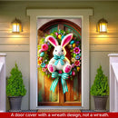 Easter Door Cover Decoration Plush Rabbit Wreath Easter Egg Coloured Ribbon Background Indoor Outdoor Porch Banner Party Supply