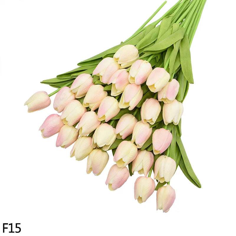 12pcs Artificial Tulip Latex Real Touch For DIY Bouquets Wedding Party Mother's Day Easter Spring Home Dining Decoration