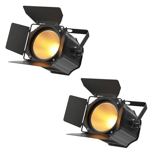 Fieryzeal 2PCS 200W COB Par Light with Barn Door DMX512 Linear Spotlight Warm&Cold White Stage Light for DJ Club Party Concert