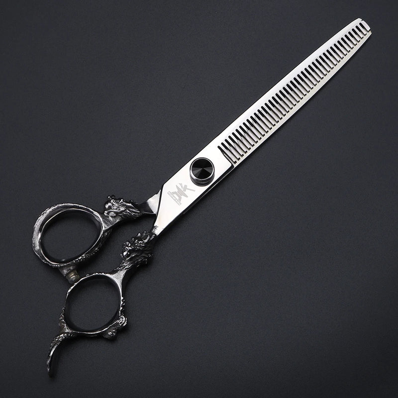 XUANFENG Silver Barber Hair Scissors 7-inch Cutting Scissors and Thinning Scissors Dragon Handle